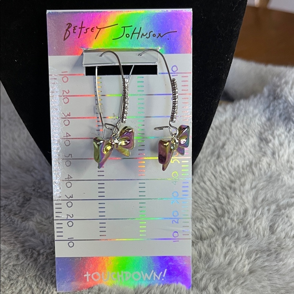 Betsey Johnson Silver and Purple Bow Earrings